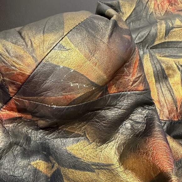 VTG Abstract Leather Jacket Open Front Made in Turkey Oversized Artsy Coat XL - Picture 9 of 11